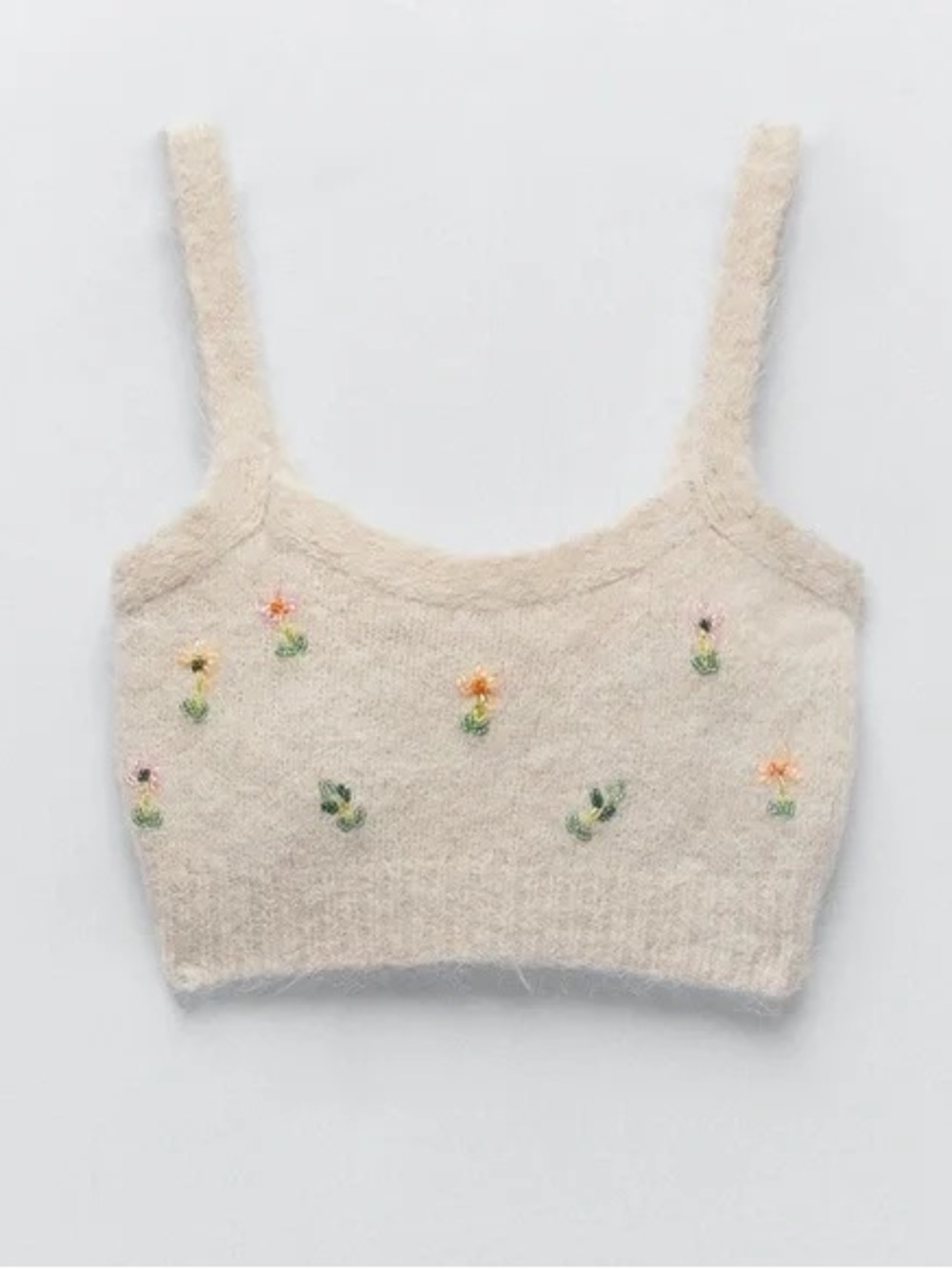 Zara Alpaca Blend Beaded Floral Detail Cropped Top Size S